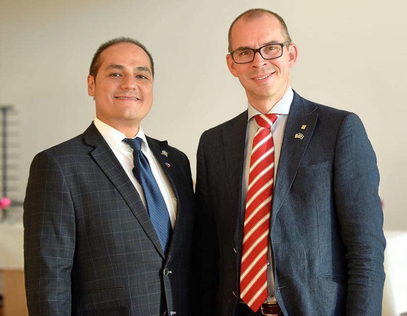 Ben Ramirez, Executive Director of the World Affairs Council of Austin’s International Trade Center pauses for a photo with Luleå’s Mayor Niklas Nordström.